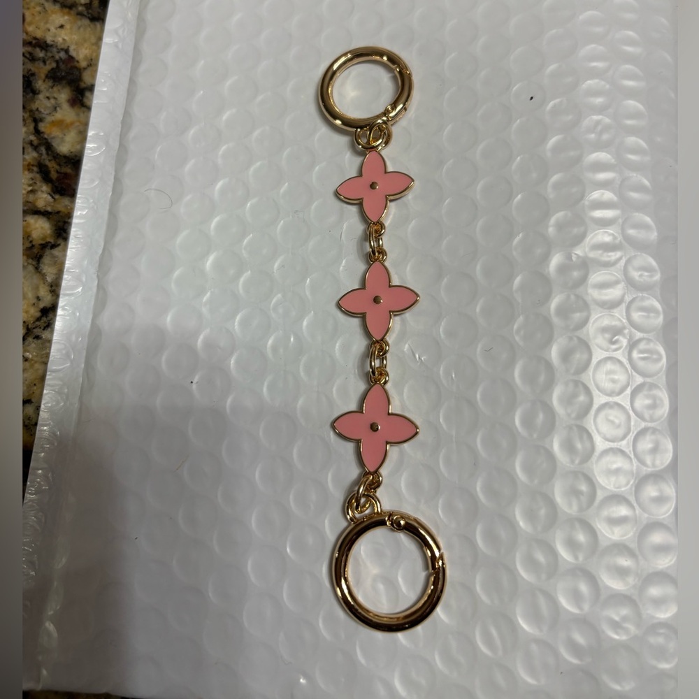 Gold and pink Floral Keychain Charm 6” strap extender